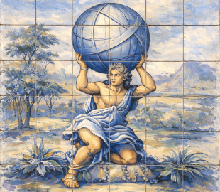 Decorative icon depicting Atlas holding a globe.